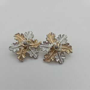 Signed Sarah Coventry Leaf Statement Clip On Earring‎ Gold Silver Tone
